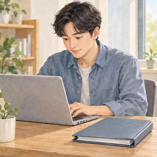 컴퓨터로 청구 자료를 준비하는 모습 (AI 설명용 삽화)