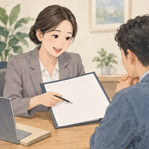 계약 문서의 조건을 상담하는 모습 (AI 설명용 삽화)