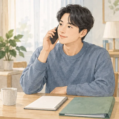 필요한 자료를 전화로 문의하는 모습 (AI 설명용 삽화)
