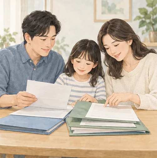 가족이 진료 자료를 함께 정리하는 모습 (AI 설명용 삽화)