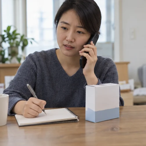 아이의 약 사용에 대해 약국에 문의하는 모습 (AI 설명용 삽화)