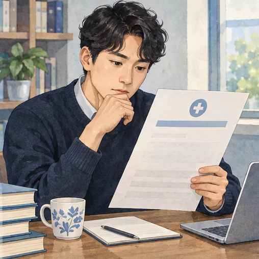 공식 건강 보고서의 내용을 살피는 장면. (AI 설명용 삽화)
