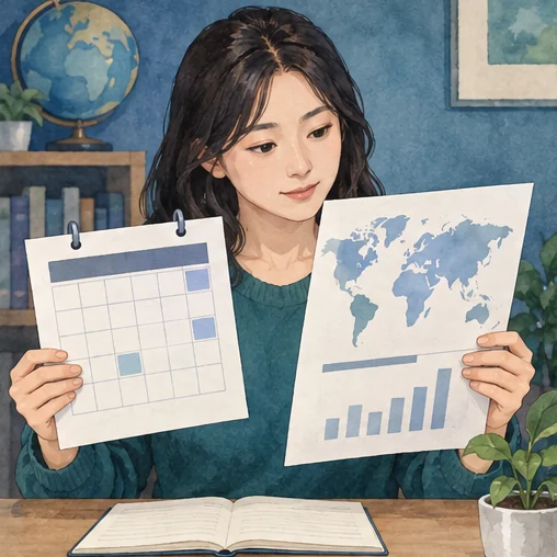 통계의 대상 지역과 기간을 확인하는 장면. (AI 설명용 삽화)
