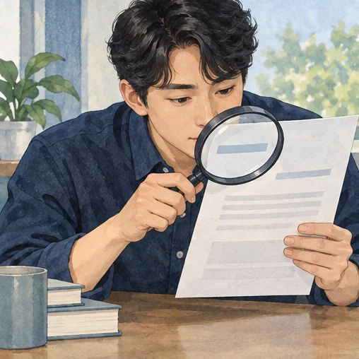 문서의 기준 시점을 자세히 확인하는 장면. (AI 설명용 삽화)