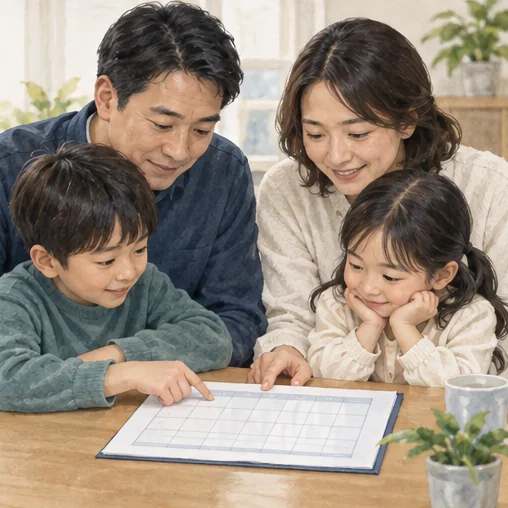 가족의 방문 일정을 함께 정리하는 장면. (AI 설명용 삽화)