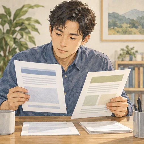 자료를 비교할 때 발표 시점과 관찰 대상을 살펴봅니다. (AI 설명용 삽화)