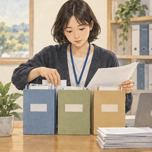 자료를 지표별로 정리하는 모습을 표현한 삽화입니다. (AI 설명용 삽화)