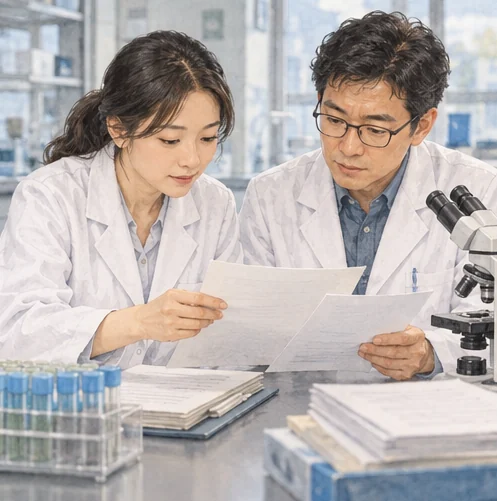 임상 감시와 병원체 감시를 함께 검토하는 설명용 장면입니다. (AI 설명용 삽화)