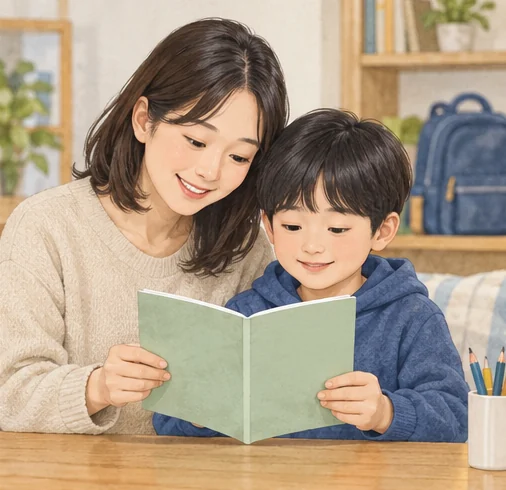 아이의 접종 이력을 확인하는 가족의 모습을 표현했습니다. (AI 설명용 삽화)