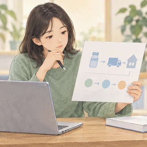 제품과 유통 사업의 관계를 살펴보는 모습 (AI 설명용 삽화)
