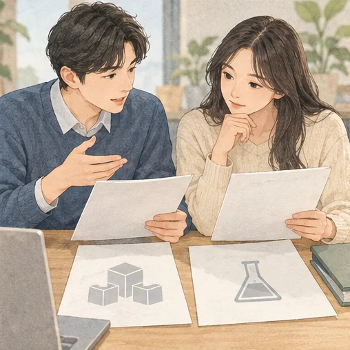 재고·연구개발 관련 자료를 함께 검토하는 모습 (AI 설명용 삽화)