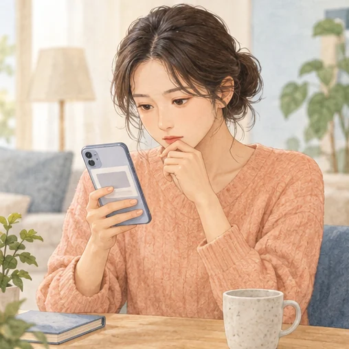 메시지에 담긴 정보의 근거를 확인하는 모습 (AI 설명용 삽화)