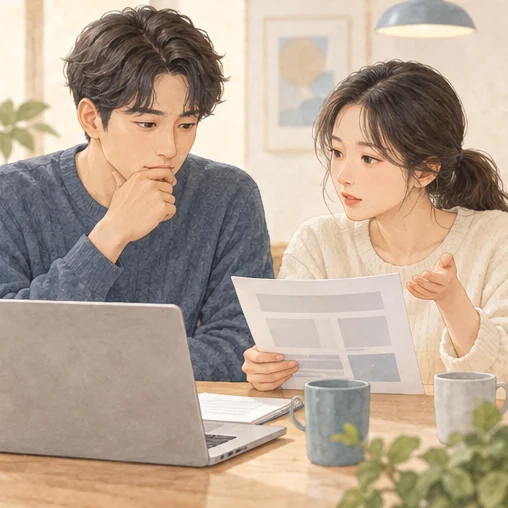 서로 다른 설명의 근거를 상의하는 모습 (AI 설명용 삽화)