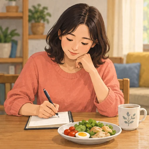 음식 알레르기 경험을 별도 메모로 정리하는 장면 (AI 설명용 삽화)