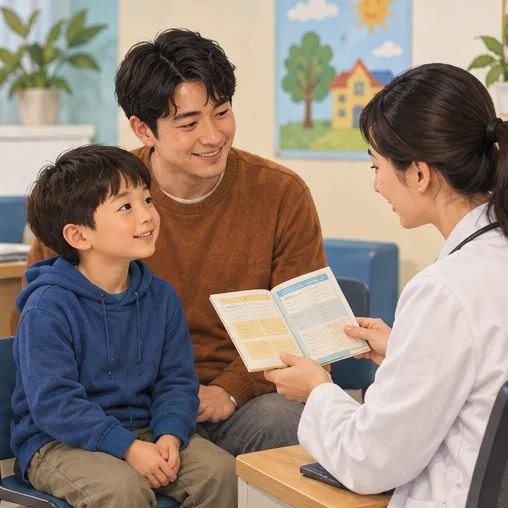 어린이의 과거 접종 기록을 확인하는 장면 (AI 설명용 삽화)