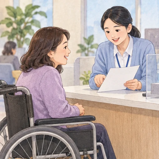 장애 관련 지원의 세부 자격을 상담하는 모습 (AI 설명용 삽화)