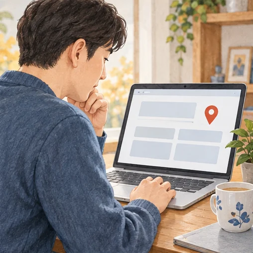 공식 기관 검색 기능을 살펴보는 이용자 (AI 설명용 삽화)