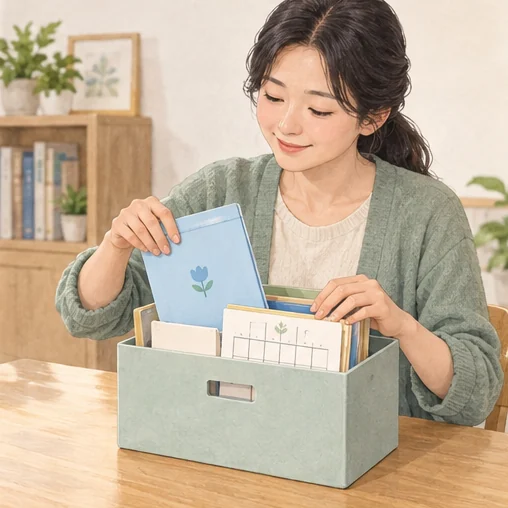 다음 진료에 사용할 접종 기록을 보관하는 모습 (AI 설명용 삽화)