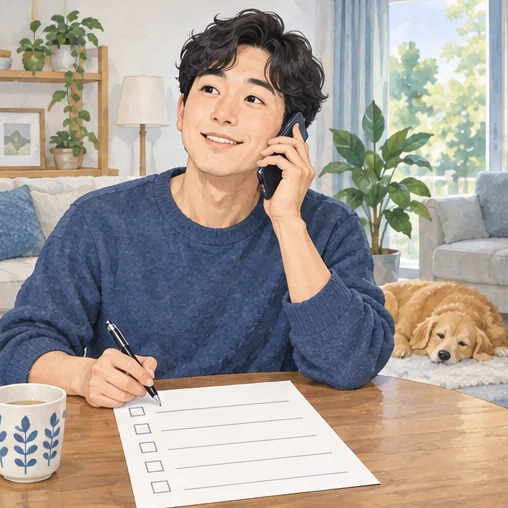 문의할 내용을 준비한 뒤 전화하는 장면. (AI 설명용 삽화)