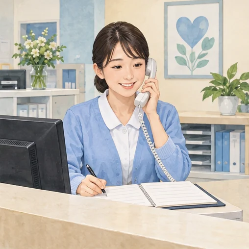 접종 관련 질문에 답하는 접수 직원의 장면. (AI 설명용 삽화)