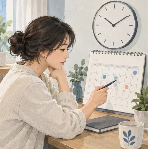방문할 날짜와 시간을 살피는 장면. (AI 설명용 삽화)