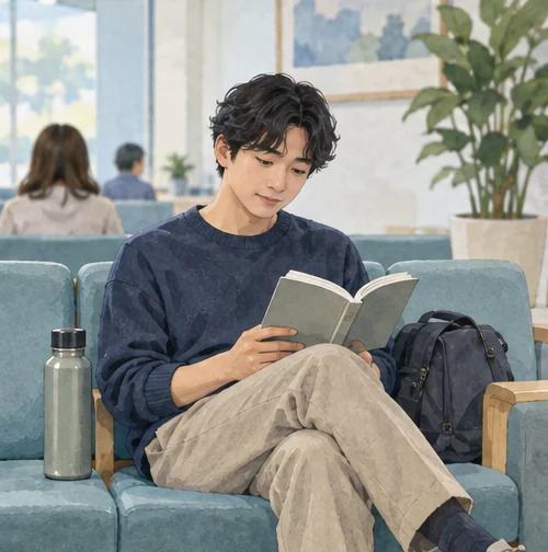 진료기관 대기 공간에서 기다리는 장면. (AI 설명용 삽화)