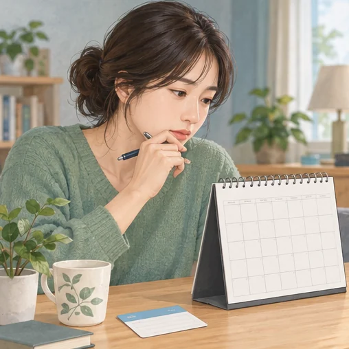 달력과 예약 카드를 보며 접종 일정을 점검하는 모습 (AI 설명용 삽화)