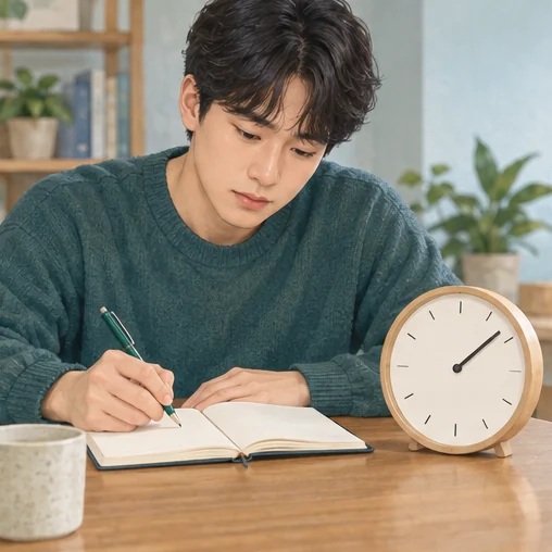 증상이 시작된 때를 메모하는 모습 (AI 설명용 삽화)