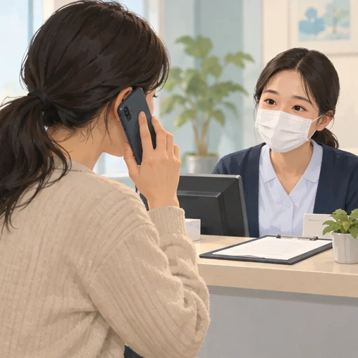 의료기관에 방문 가능 여부를 문의하는 모습 (AI 설명용 삽화)
