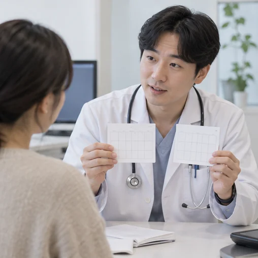 두 번의 접종 일정을 의료진과 상담하는 장면 (AI 설명용 삽화)