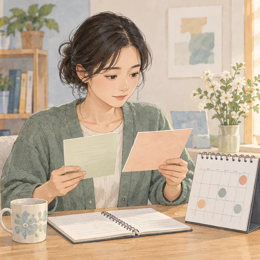 진료 기록과 근무 일정을 함께 확인하는 직원 (AI 설명용 삽화)