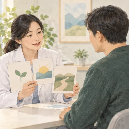 의료진과 개인의 회복 경과를 상담하는 모습 (AI 설명용 삽화)