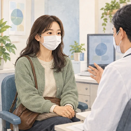 마스크를 쓰고 필요한 진료를 받는 모습 (AI 설명용 삽화)