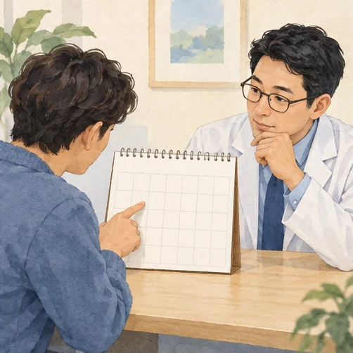 증상이 시작된 때를 의료진에게 전달하기 (AI 설명용 삽화)