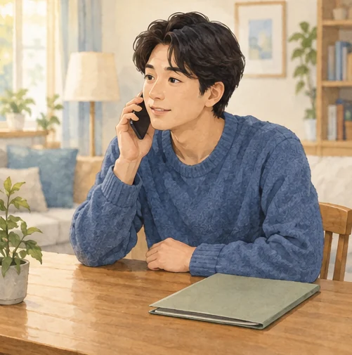 결과 안내를 의료기관에 문의하는 성인 (AI 설명용 삽화)