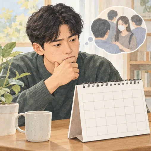 접촉 시점을 달력과 함께 살펴보는 모습 (AI 설명용 삽화)