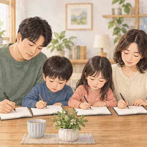가족별 몸 상태를 따로 기록하는 모습 (AI 설명용 삽화)