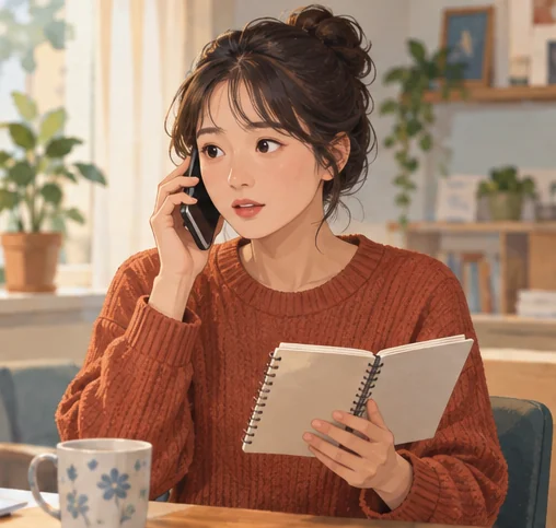 증상 메모를 보며 의료기관에 연락하는 장면 (AI 설명용 삽화)