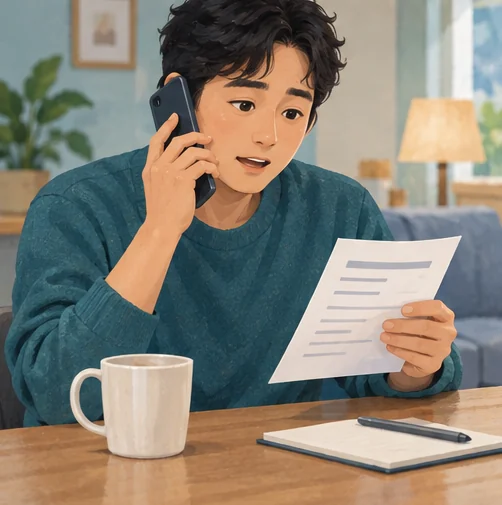 새로 생긴 불편을 의료기관에 문의하는 장면 (AI 설명용 삽화)