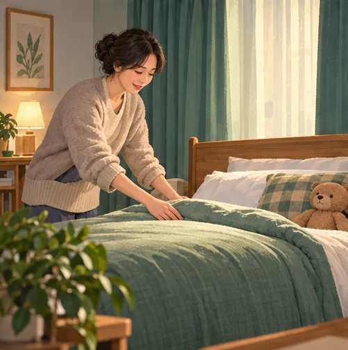 가족이 편안히 쉴 공간을 준비하는 장면 (AI 설명용 삽화)