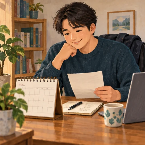회복 경과와 달력을 살펴 복귀 일정을 확인하는 장면 (AI 설명용 삽화)