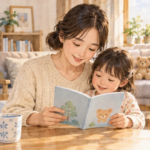 보호자가 아이의 기록을 살펴보는 모습 (AI 설명용 삽화)