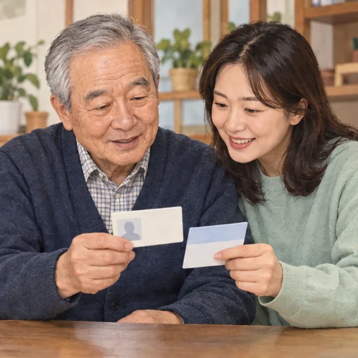 신분 확인 자료와 방문일을 챙기는 가족 (AI 설명용 삽화)