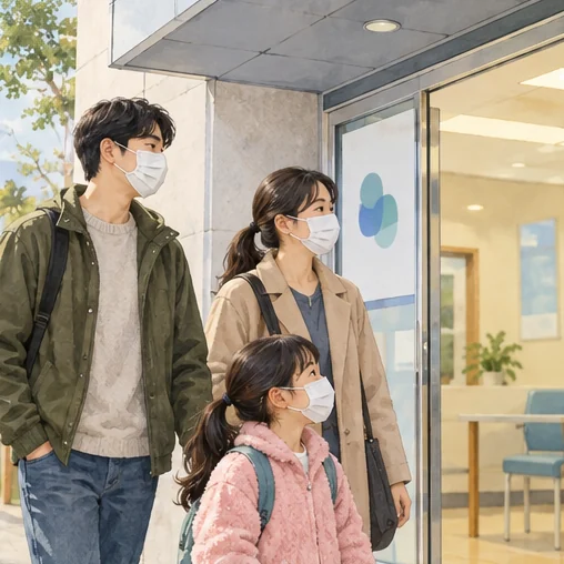 가족이 의료기관에 도착하는 모습 (AI 설명용 삽화)