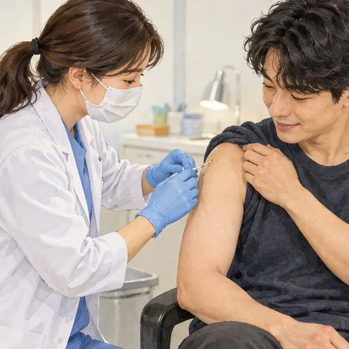 의료진에게 일반적인 예방접종을 받는 모습 (AI 설명용 삽화)