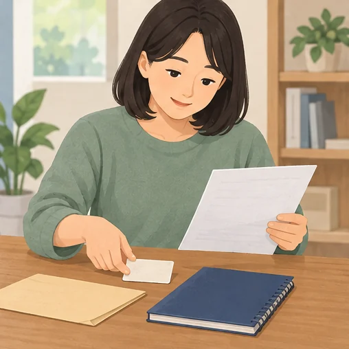 지역 사업의 자격 확인자료를 정리하는 장면 (AI 설명용 삽화)