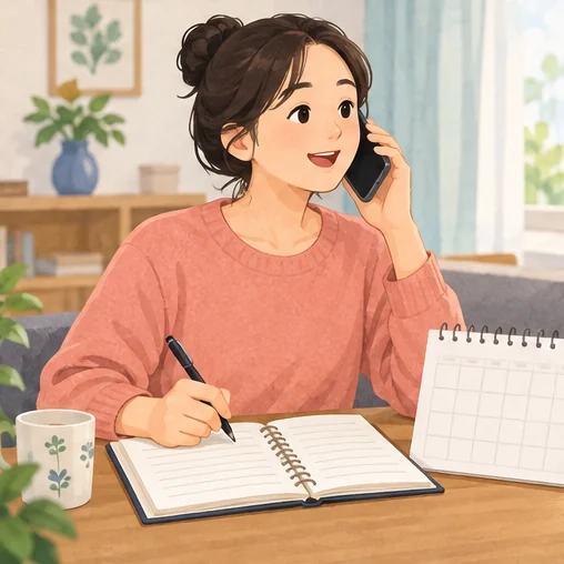 조회한 금액이 현재도 적용되는지 전화로 확인하는 장면 (AI 설명용 삽화)