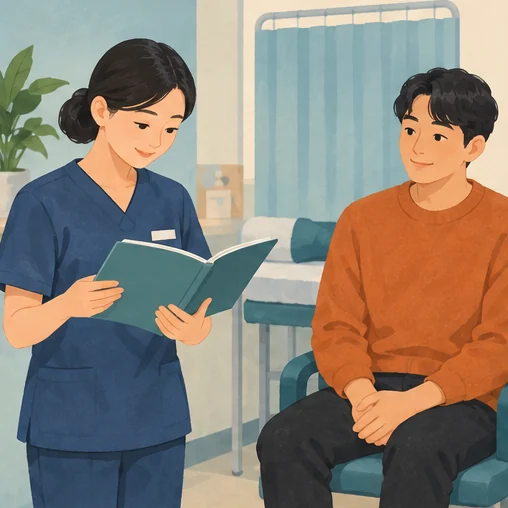 접종 전 이전 기록을 확인하는 장면 (AI 설명용 삽화)