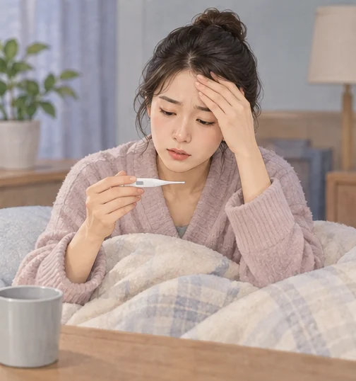 몸이 좋지 않다면 증상을 알려 접종 가능 여부를 문의하세요. (AI 설명용 삽화)