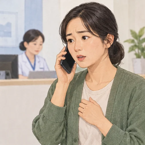 걱정되는 변화가 있으면 접종기관에 문의합니다. (AI 설명용 삽화)